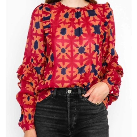 Banjanan Margot Shibori Clamp Dye Geometric Print Blouse - Picture 14 of 16